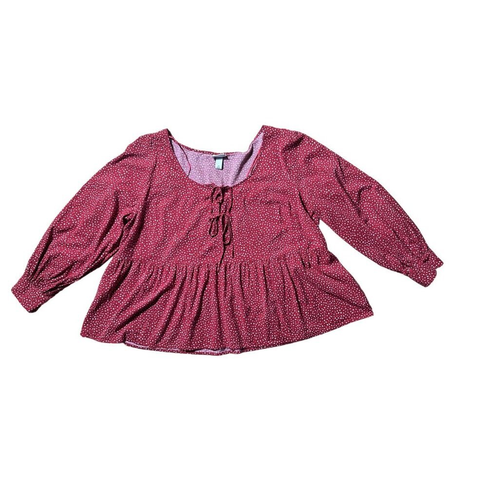 Ava & Viv Women’s Size 2X Red & White Babydoll Long Sleeve Blouse - Picture 4 of 8